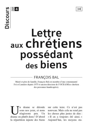 DISCOURS N*4 - LETTRE AUX CHRETIENS POSSEDANT DES BIENS - FRANCOIS BAL - TEQUI